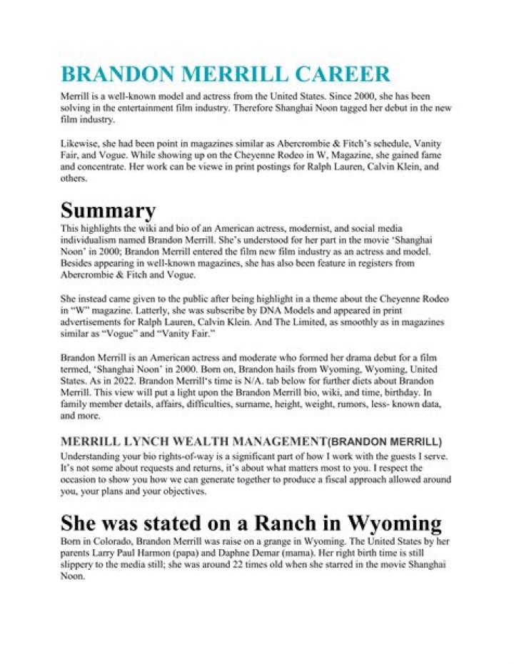 Who is Brandon Merrill? Interesting Facts About Shanghai Noon Actress